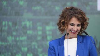 La candidata del PSOE andaluz, María Jesús Montero, en rueda de prensa.
