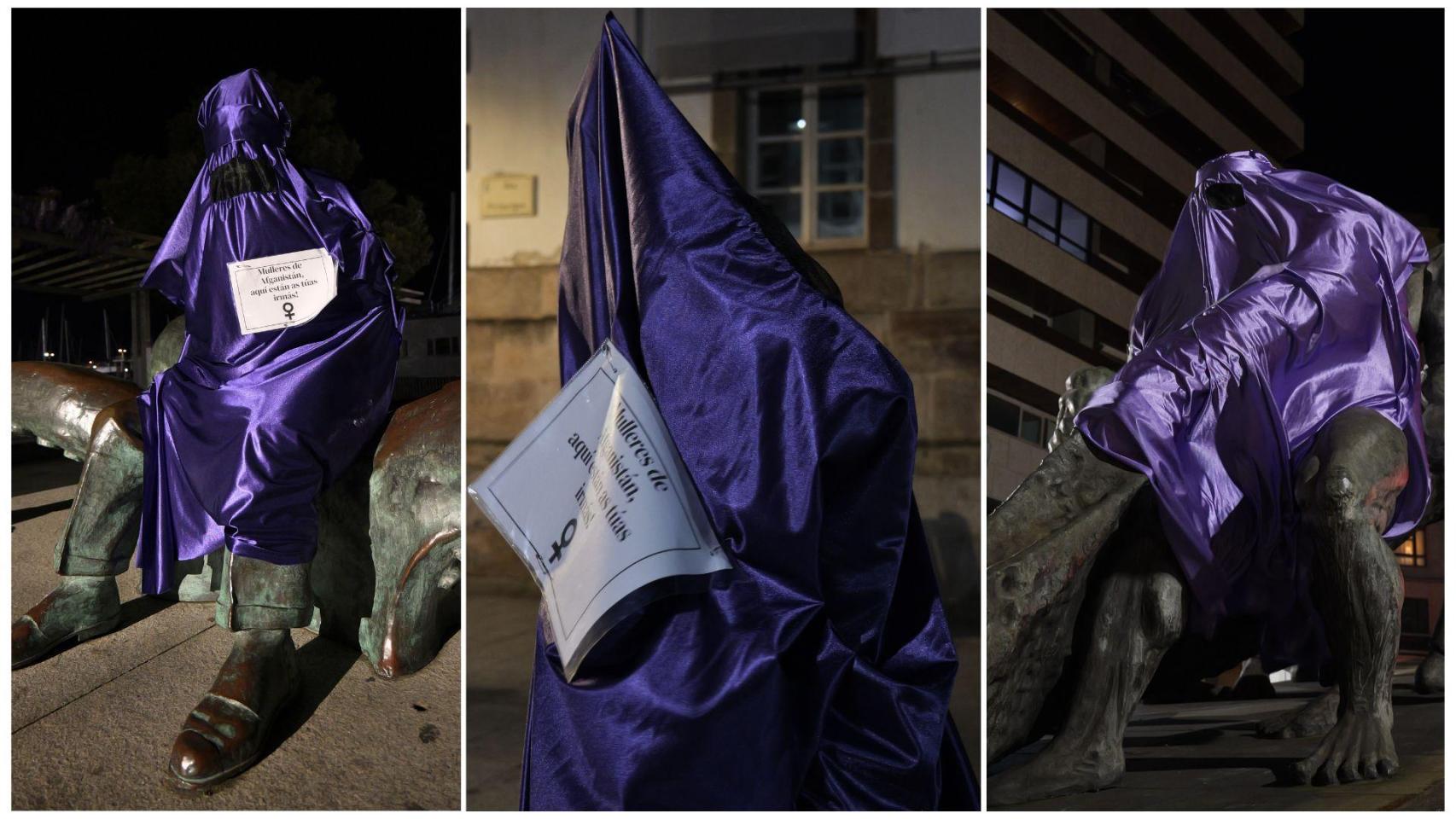 Estatuas de hombres vestidas con un burka en Vigo