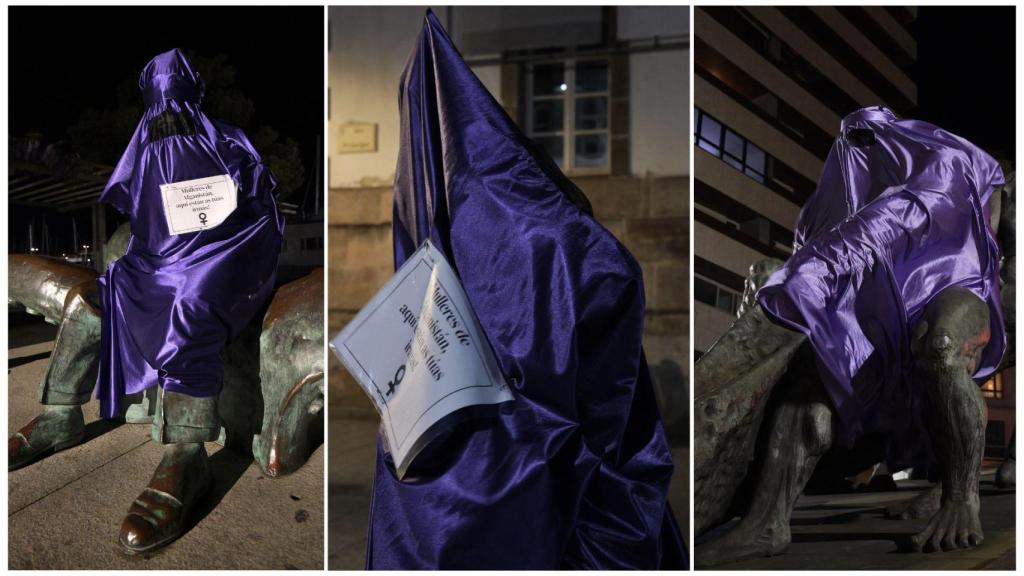 Estatuas de hombres vestidas con un burka en Vigo