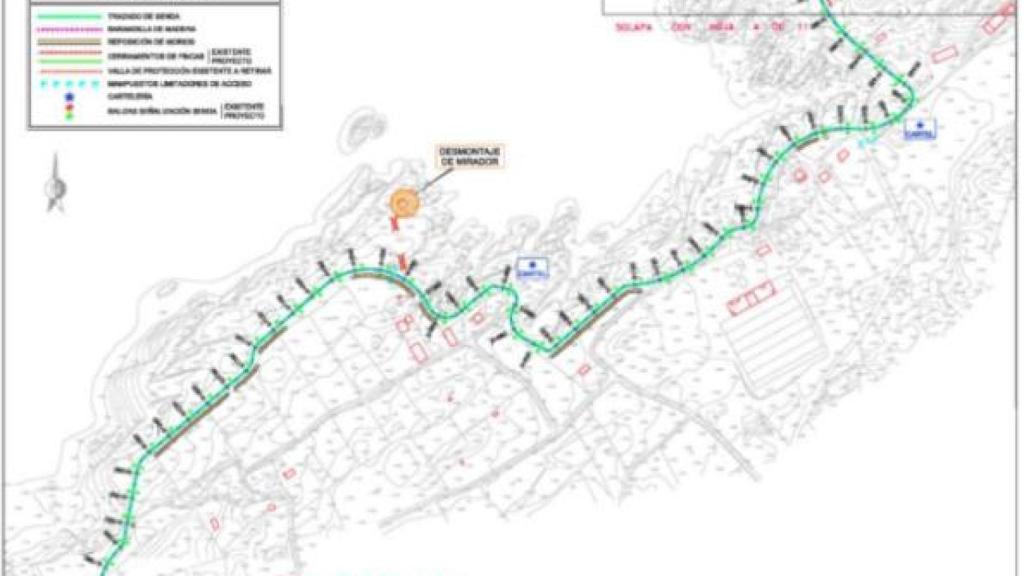 El plano de la Demarcación de Costas donde aparecen marcadas las estructuras de la playa de El Bocal.