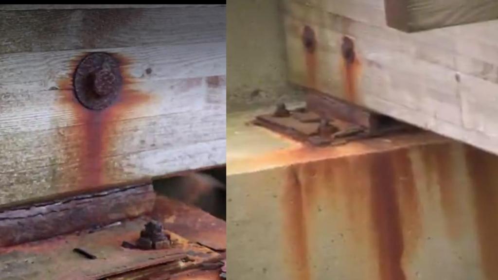 Estado de oxidación de los tornillos de la pasarela de El Bocal.