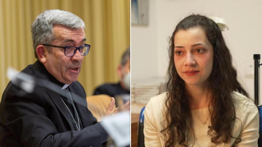 El arzobispo de Valladolid y presidente de la Conferencia Episcopal Española, Luis Argüello, y la joven Noelia Castillo, en un montaje de EL ESPAÑOL