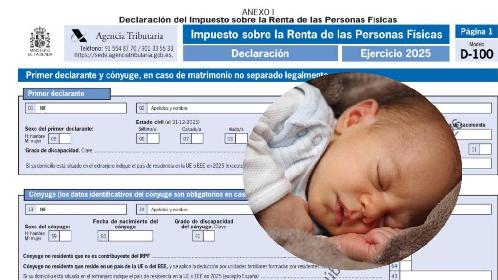 Montaje de la declaración de la Renta con un niño.
