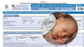 Montaje de la declaración de la Renta con un niño.