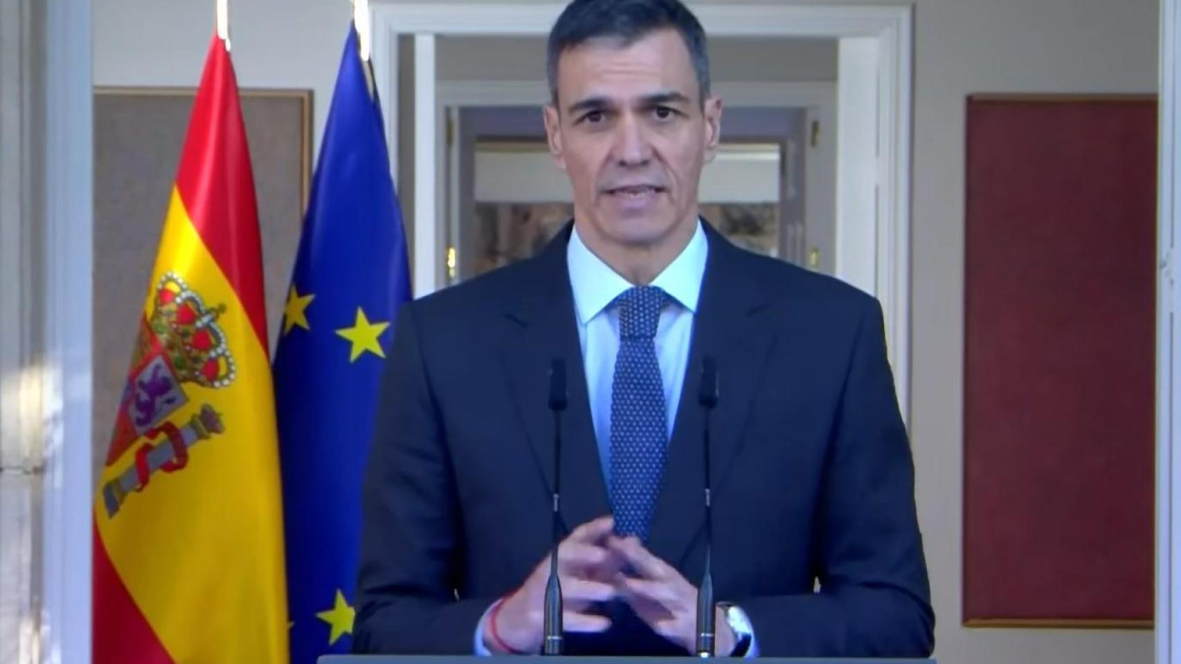 El presidente del Gobierno, Pedro Sánchez, durante el anuncio