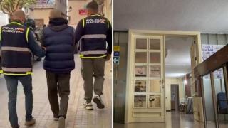 El presunto espía Serguéi N. y la entrada del centro de acogida Residencia Elda, donde vivía con su familia como refugiado.