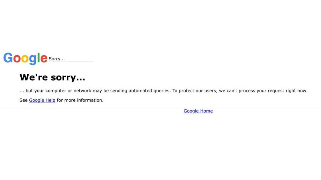 El mensaje de error mostrado por Google