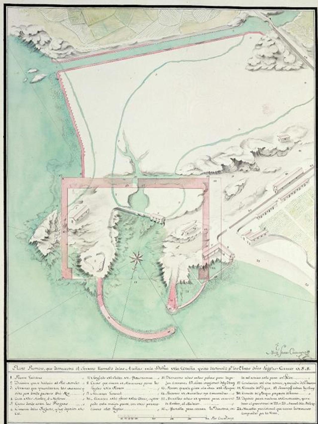 Plano de proyecto para construir el Arsenal. Miguel Ferro Caaveiro (1778) recogido por el proyecto MonRiveR.