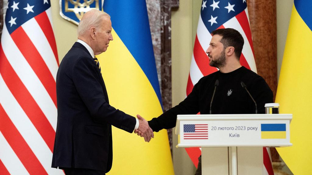 Former US president, Joe Biden, with the Ukrainian president, Volodimir Zelensky at the White House.