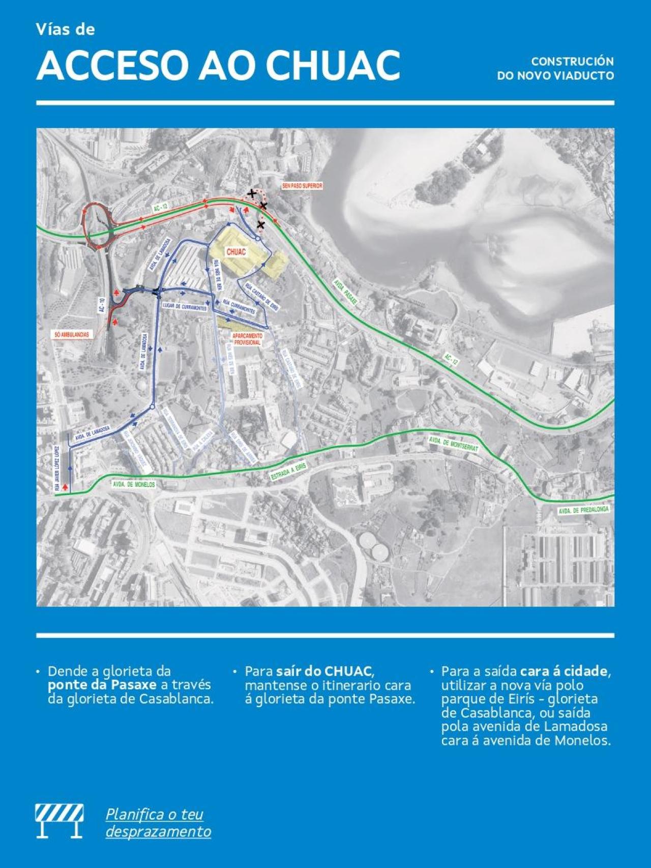 Vías de acceso al CHUAC durante la construcción del nuevo viaducto.