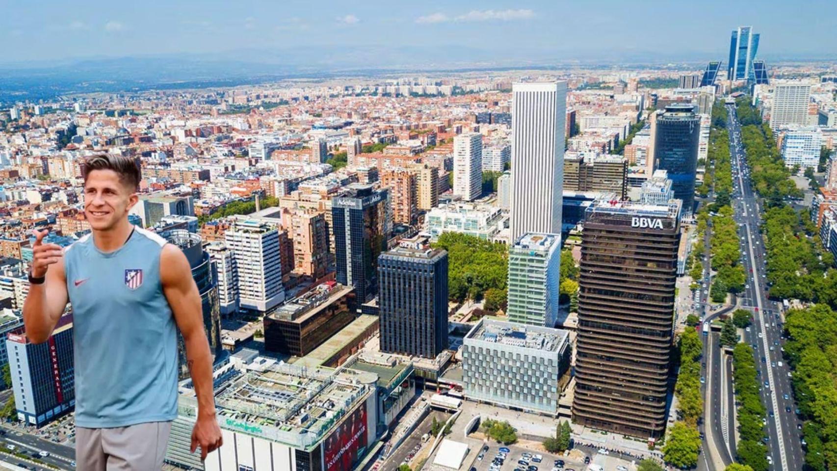 Montaje de Simeone y una zona de Madrid en la que ha comprado un edificio.