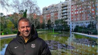 Montaje de Hansi Flick y Turó Park.