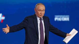 Vladimir Putin attends the congress of the Russian Union of Industrialists and Entrepreneurs in Moscow.