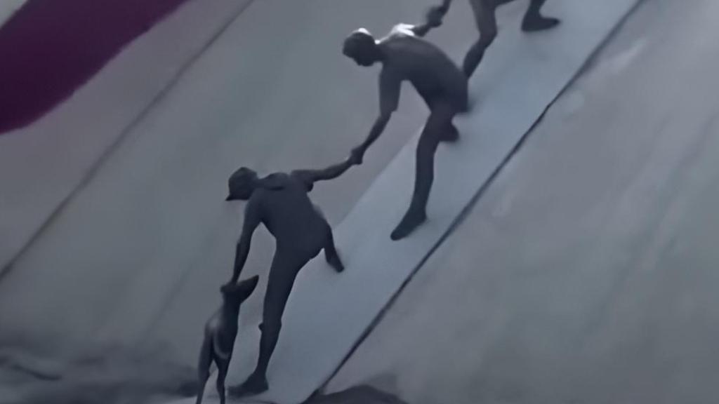 La escultura de bronce.