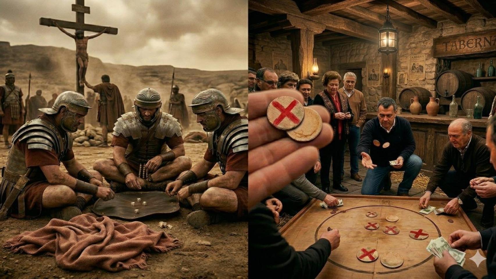Composición gráfica generada por IA que muestra la evolución desde el origen del juego de las chapas a la actualidad