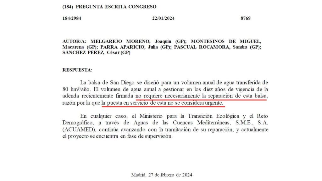 Respuesta del Gobierno en 2024.