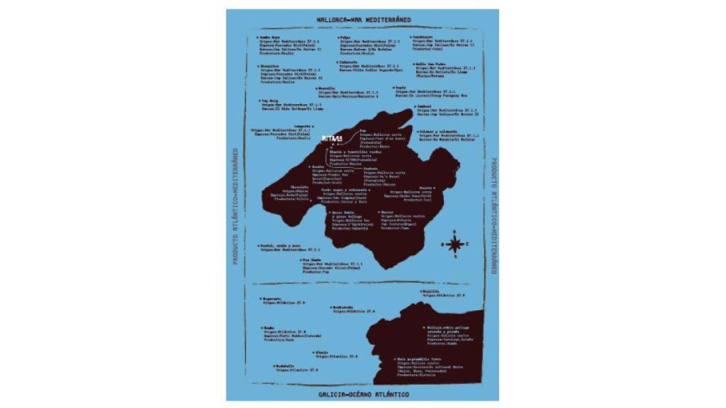 El mapa que muestra los diferentes productores y pescadores con los que trabaja Servera.