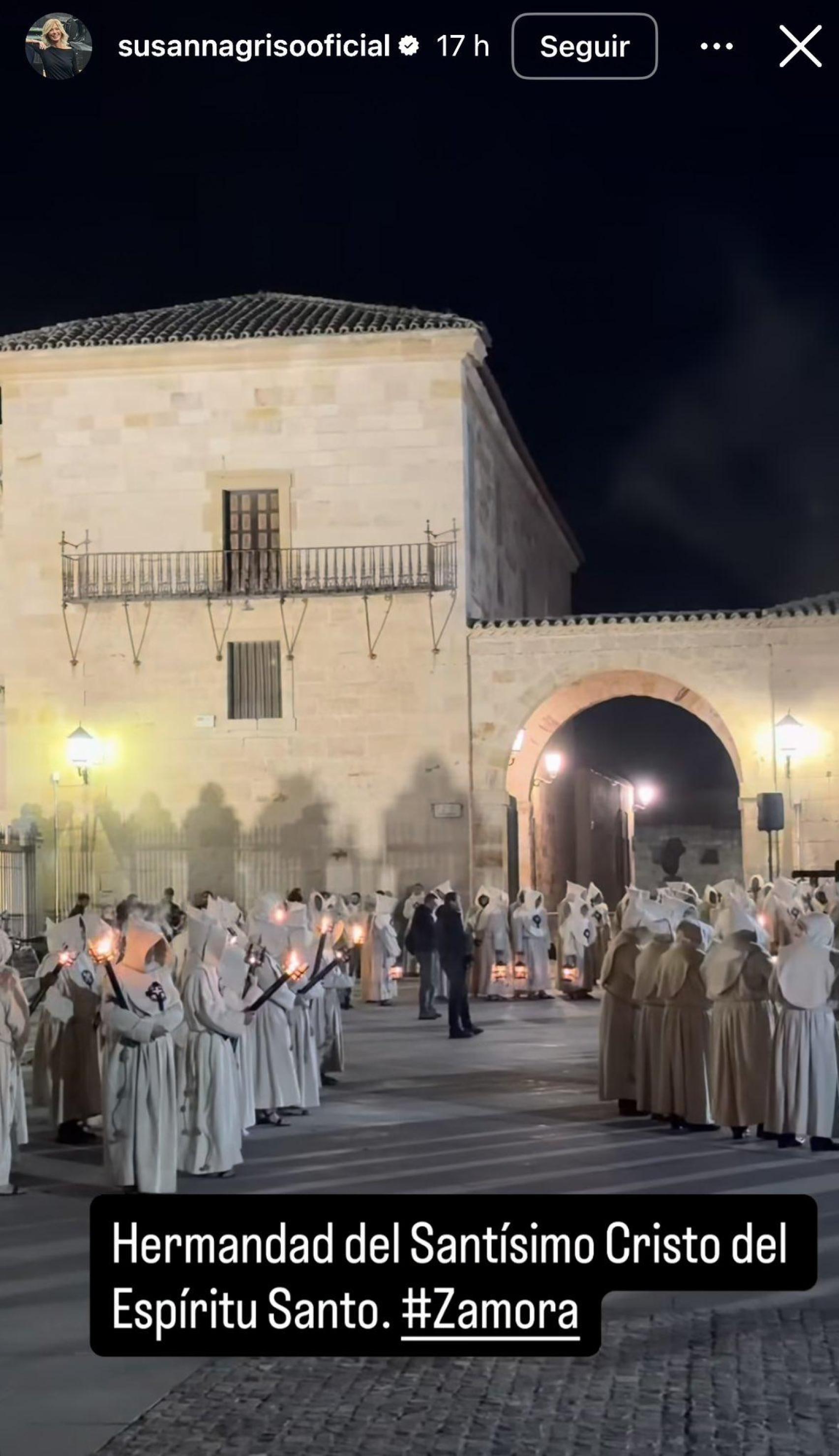 Publicación sobre la procesión de la procesión de la Hermandad Penitencial del Santísimo Cristo del Espíritu Santo en las stories de Susana Griso