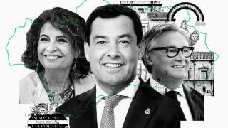 María Jesús Montero (PSOE), Juanma Moreno (PP) y Manuel Gavira (Vox).