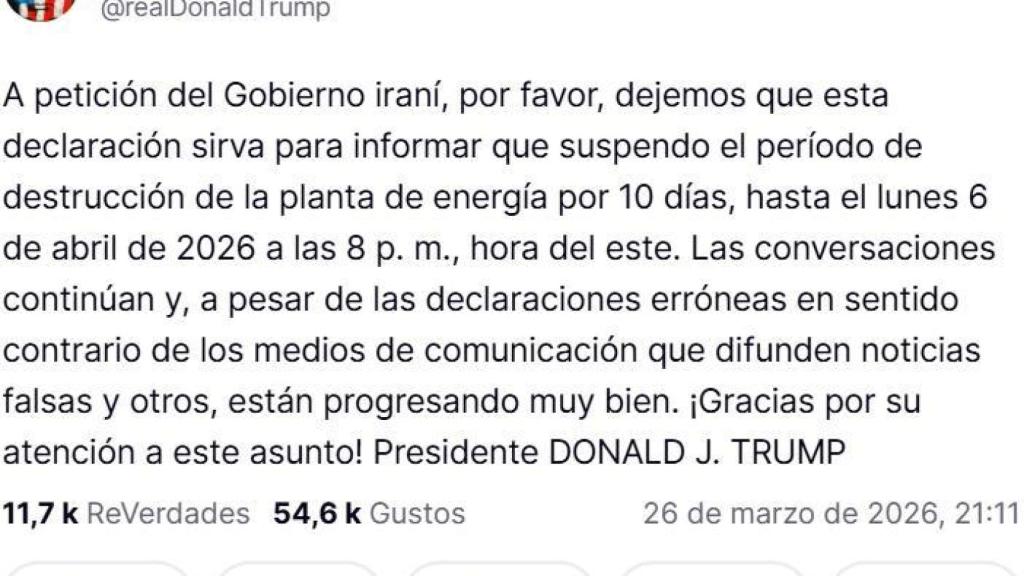 Message from Donald Trump in Truth Social.