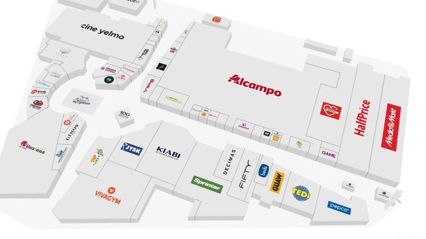 Plano del centro comercial Imaginalia de Albacete donde se observa la ubicación de la nueva tienda de Half Price.