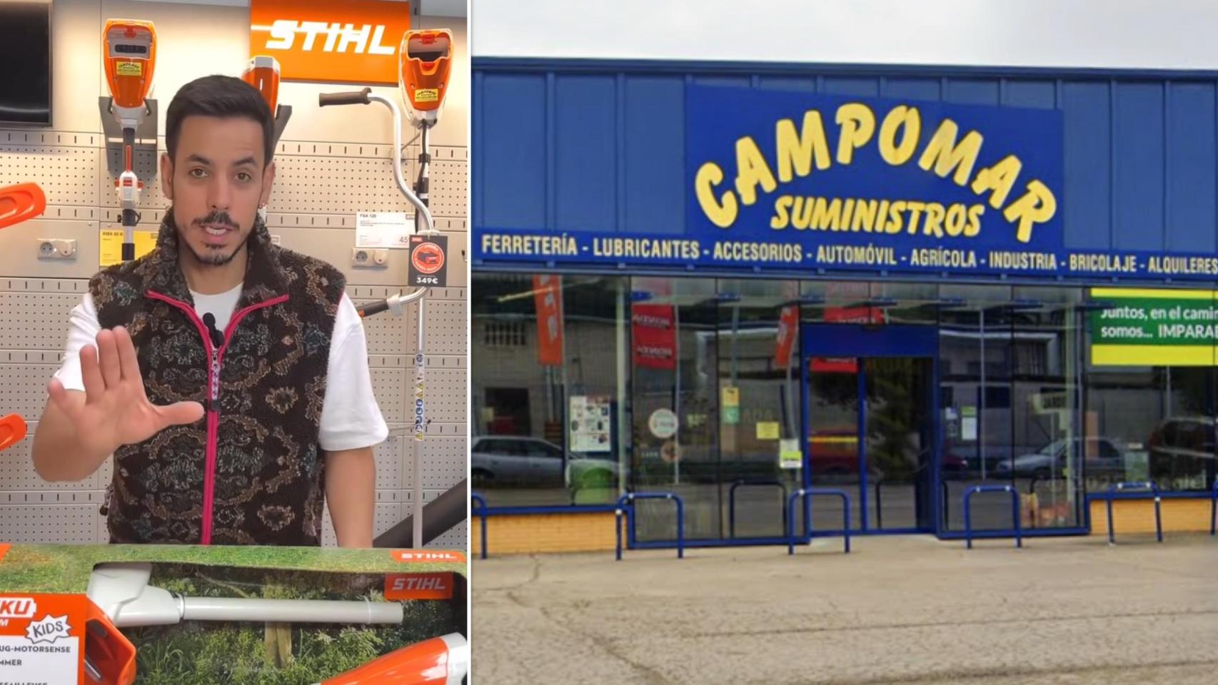 David y la nave de Campomar Suministros en el municipio burgalés de Briviesca, en un montaje de EL ESPAÑOL