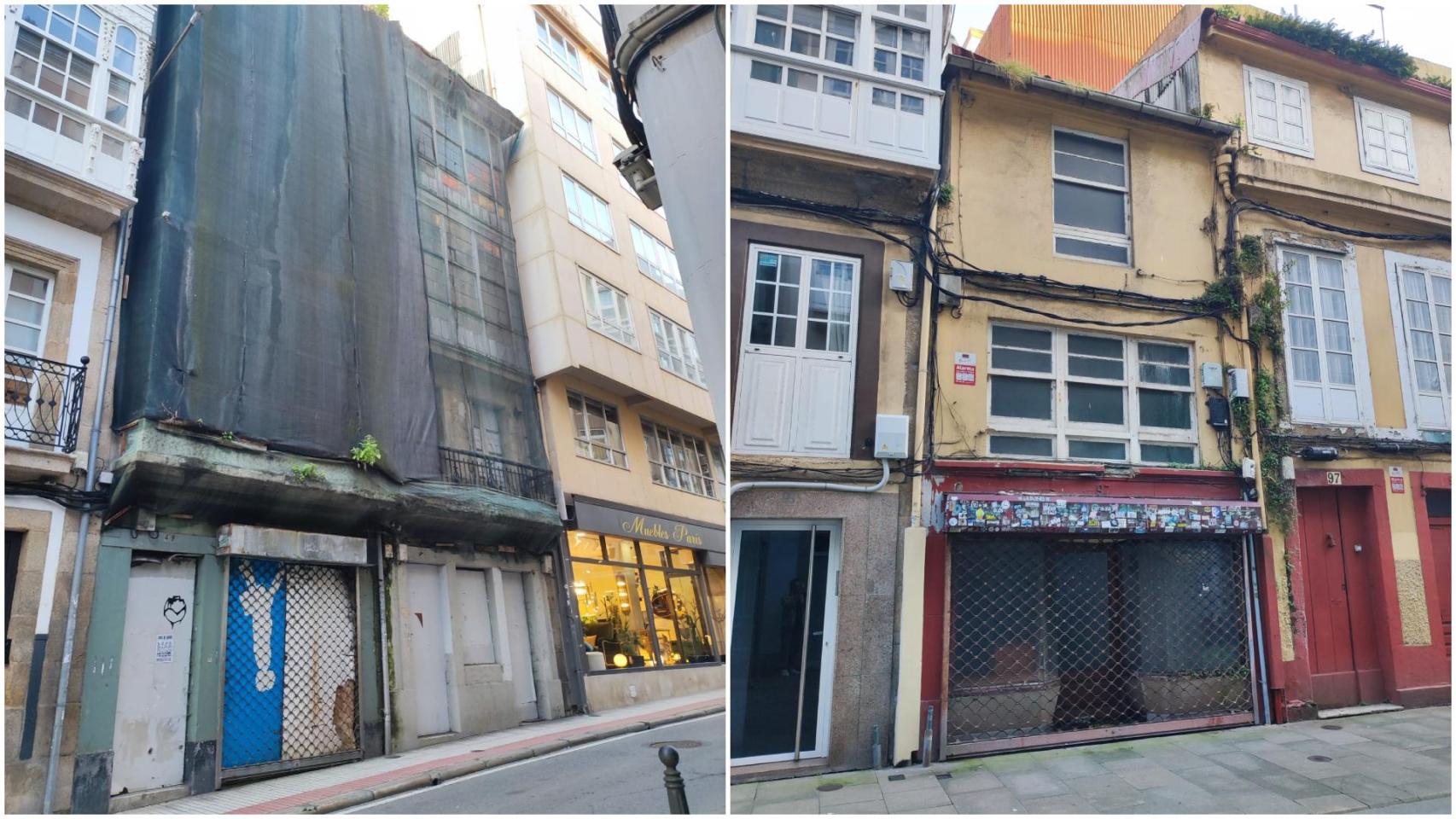 Dos edificios vacíos de la calle Orzán de A Coruña.