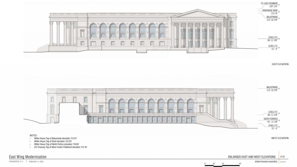 Drawing of the elevations of the new East Wing of the White House.