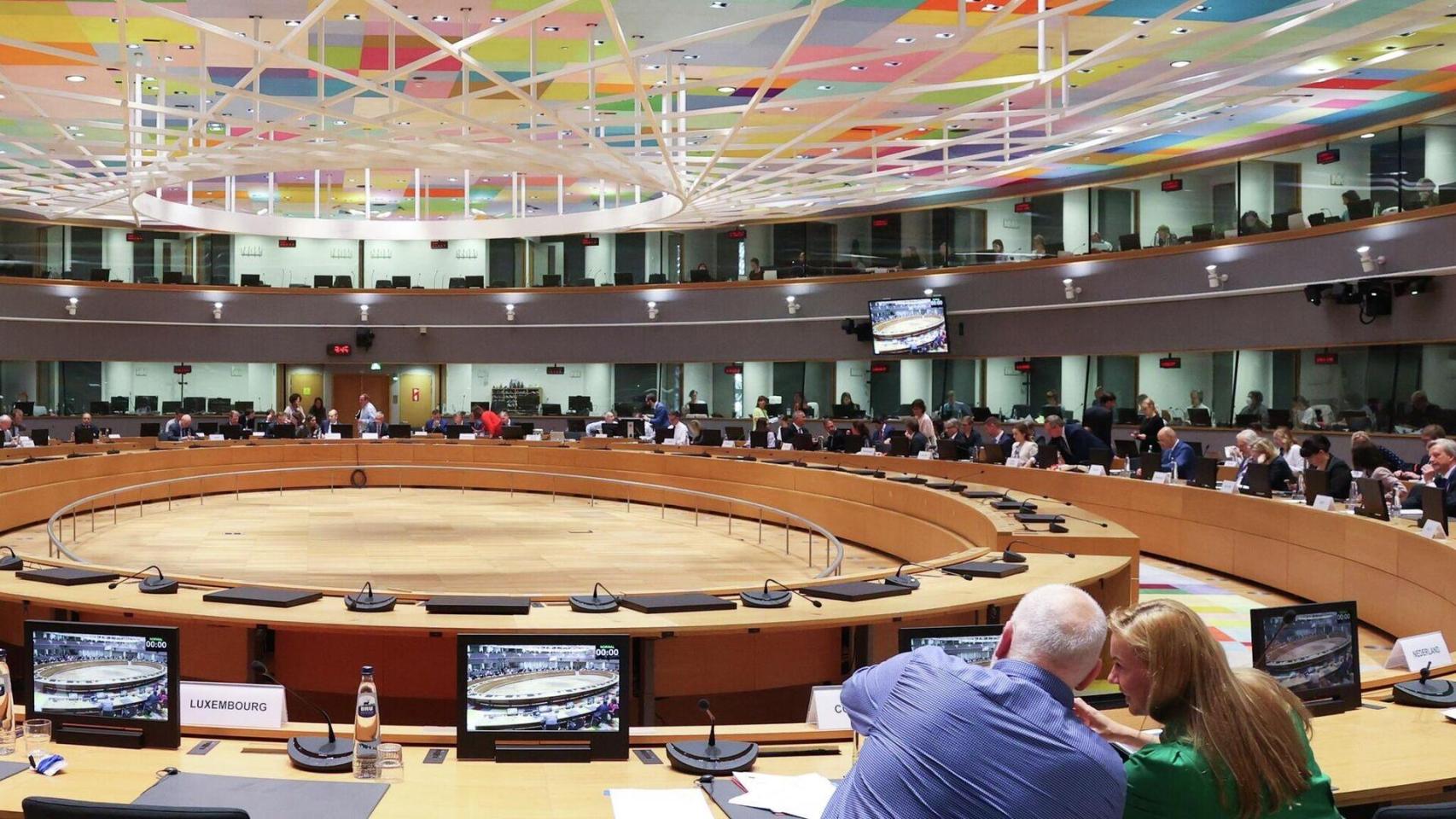 Sala de reuniones del consejo de ministros de la Unión Europea.