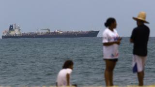 The Russian tanker in the Caribbean, seen from the coast.