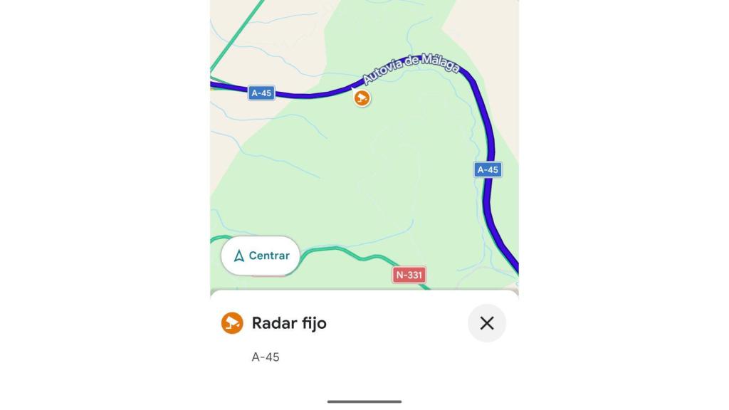 Aviso de radar de velocidad fijo en Google Maps