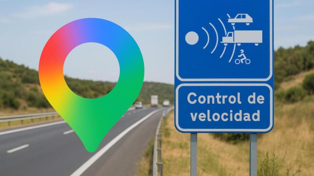 Icono de Google Maps en una imagen de archivo de una señal de aviso de control de velocidad