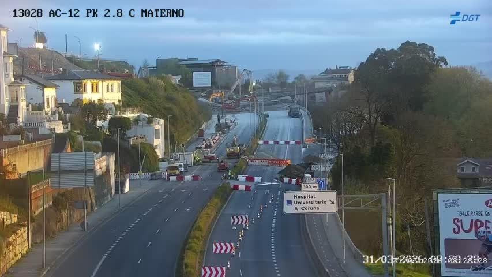 Imagen de los trabajos en la zona de inicio del corte sentido entrada a A Coruña.