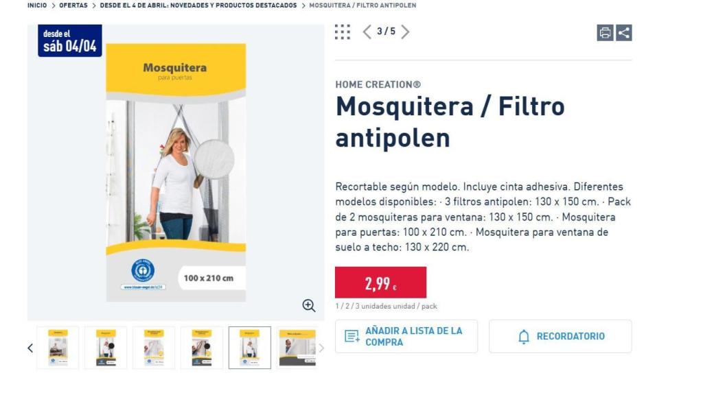 Mosquitera / Filtro antipolen.