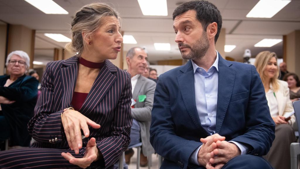 Yolanda Díaz y Pablo Bustinduy, en un acto sobre derechos humanos celebrado en Madrid.