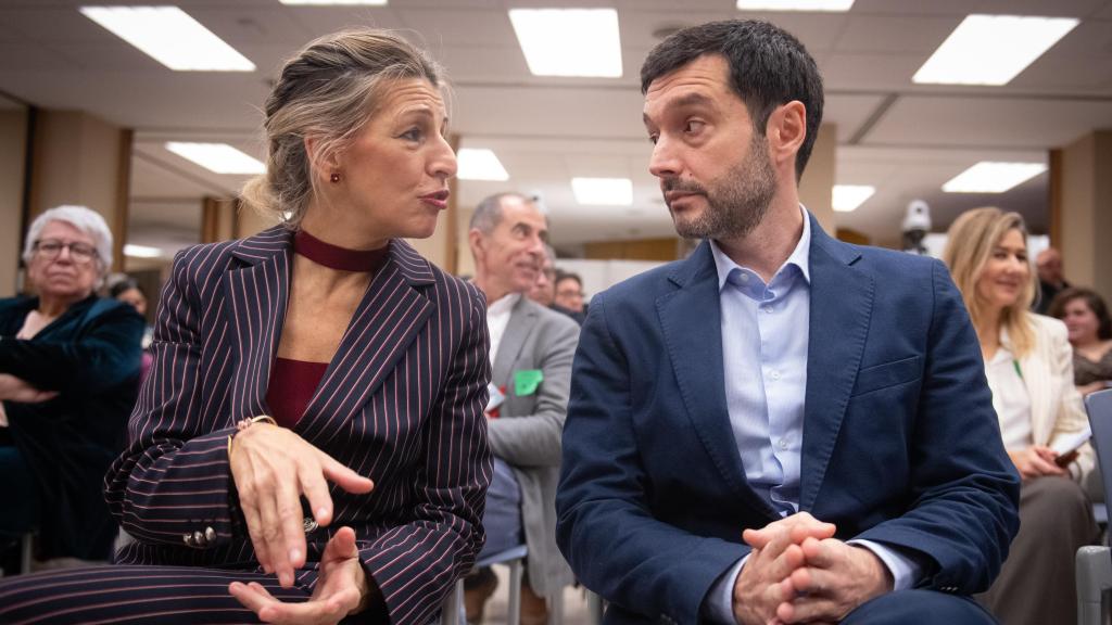 Yolanda Díaz y Pablo Bustinduy, en un acto sobre derechos humanos celebrado en Madrid.