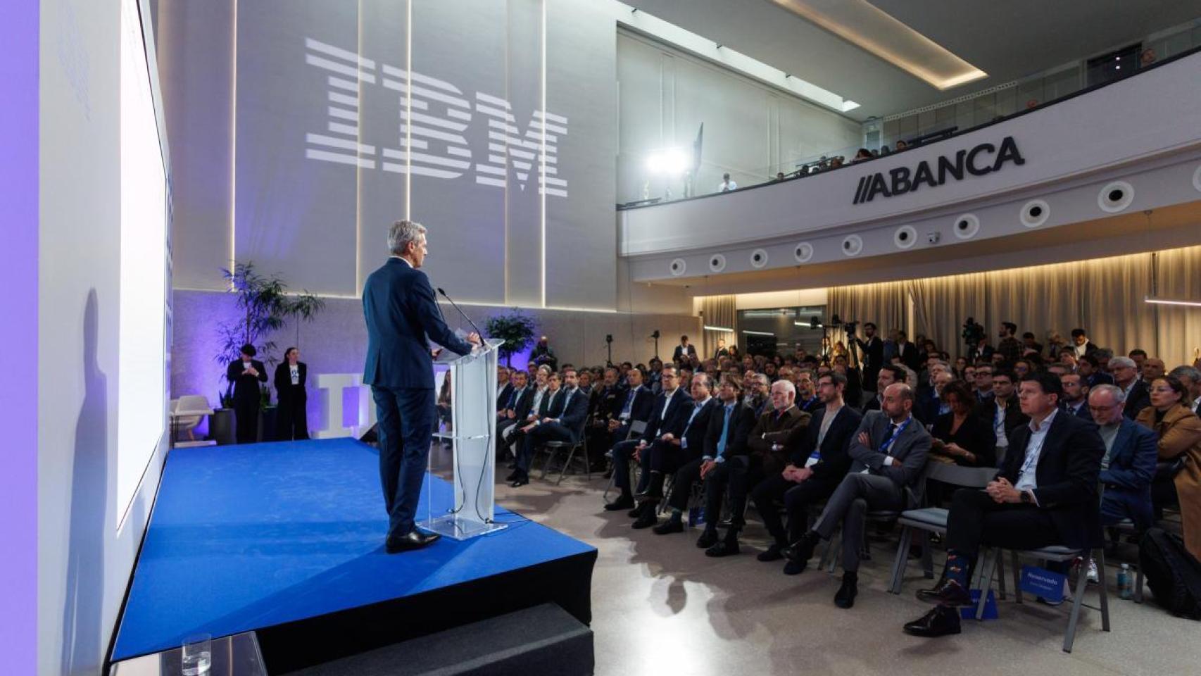 El presidente de la Xunta, Alfonso Rueda, durante su participación en el evento de IBM.