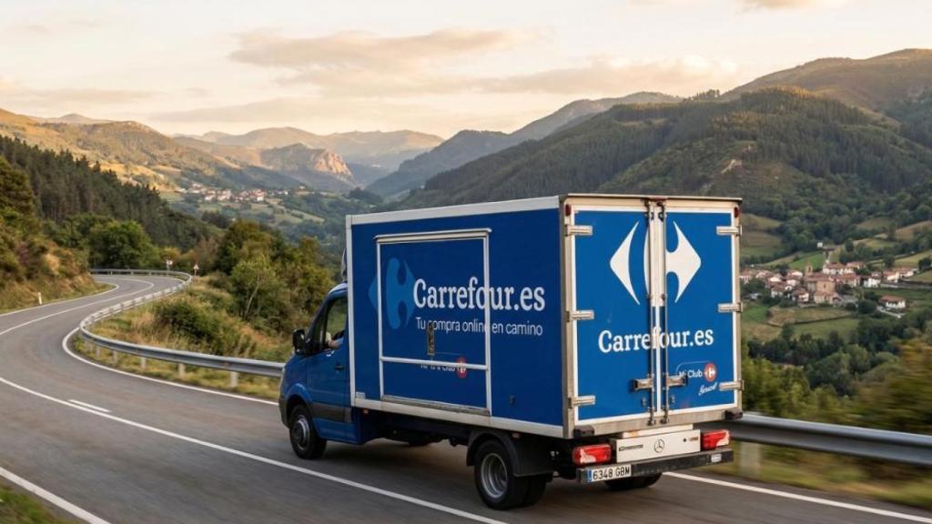 Camión de Carrefour realizando repartos 'online'.