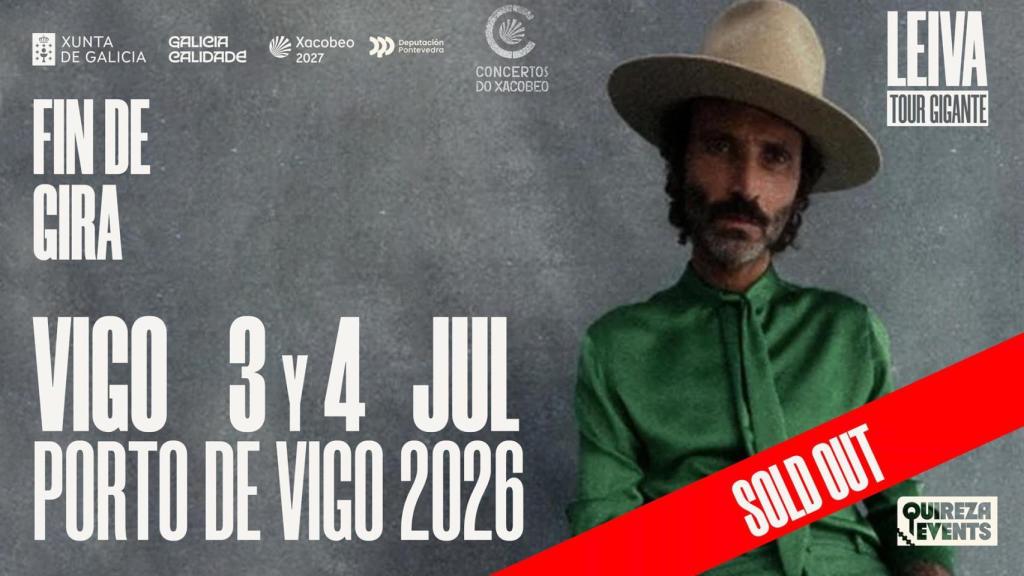 Cartel de los conciertos de Leiva en Vigo, el 3 y 4 de julio de 2026