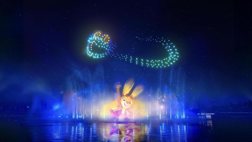 Imagen del espectáculo nocturno Cascade of Lights, en Adventure Way.