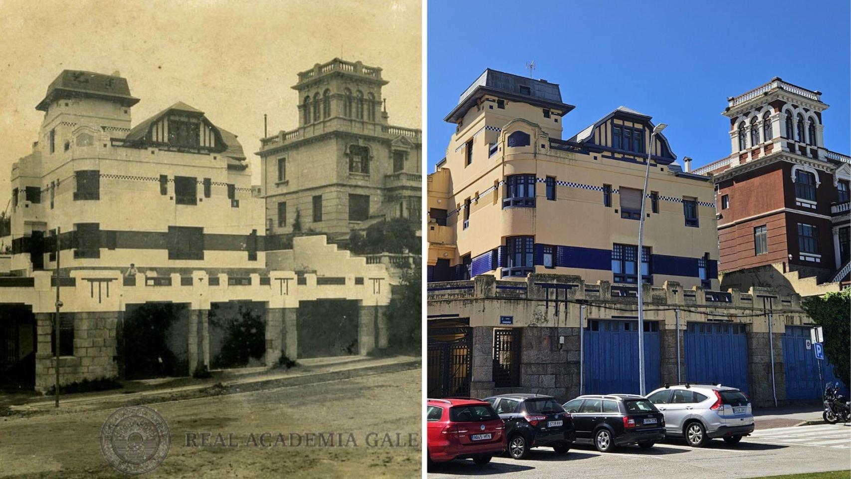 Edificios de la avenida da Habana en Ciudad Jardín en la década de 1930 y en la actualidad.