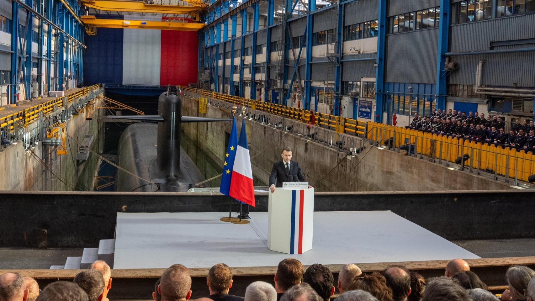 Emmanuel Macron durante su discurso en Île Longue el 2 de marzo de 2026. Foto: Élysée