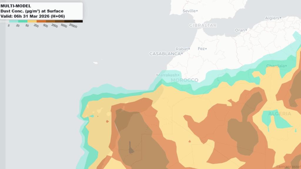 Mapa de la calima de la AEMET