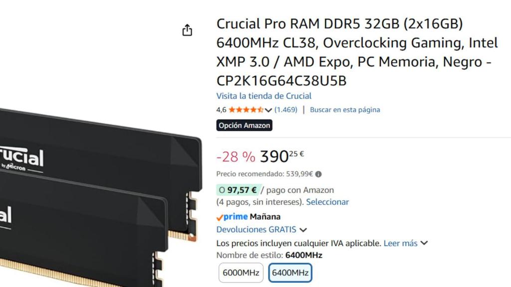 Amazon España ya refleja una caída de precios en la memoria RAM DDR5