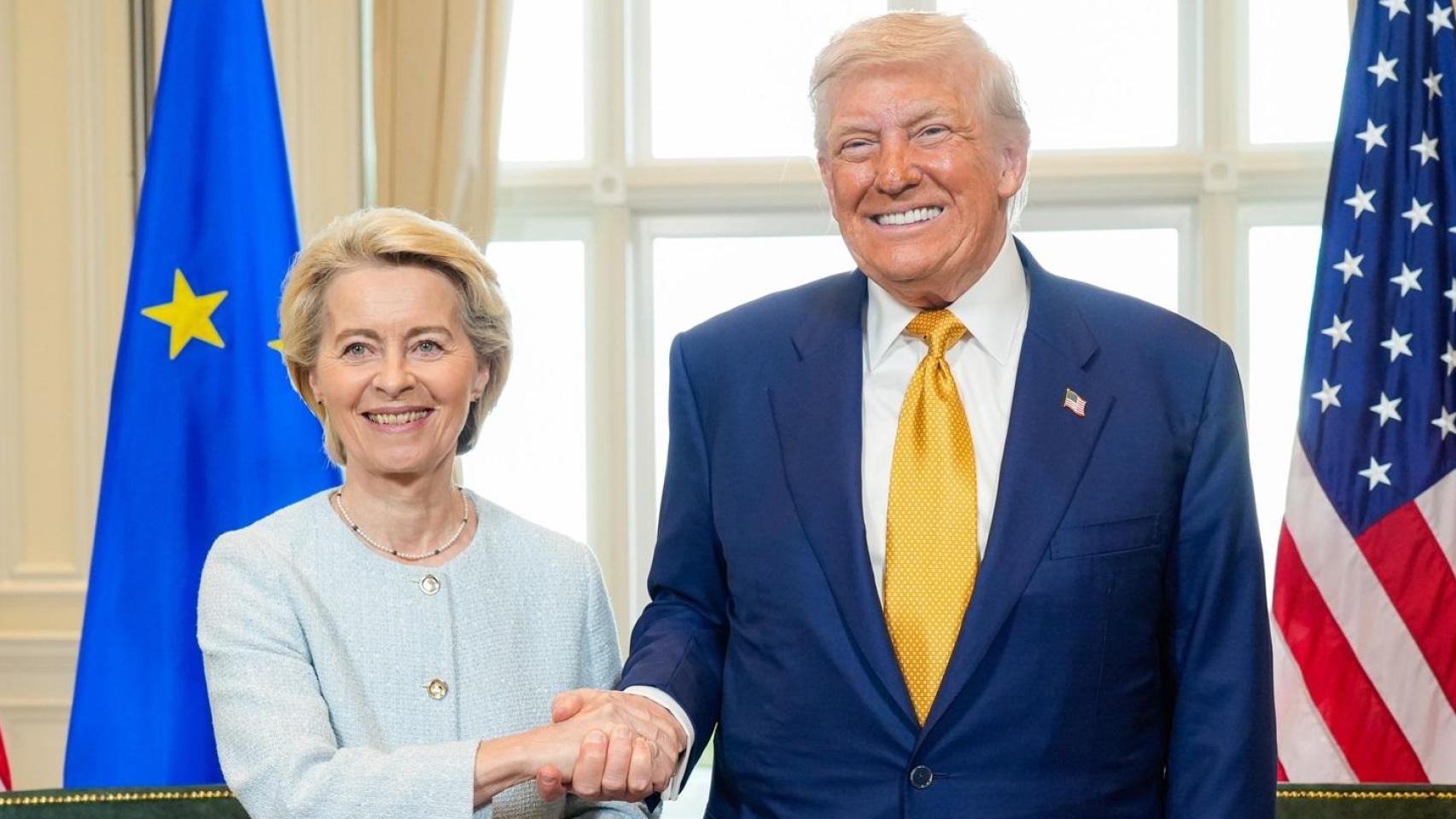 Presidenta de la Comisión Europea, Ursula Von der Leyen, y presidente de Estados Unidos, Donald Trump.