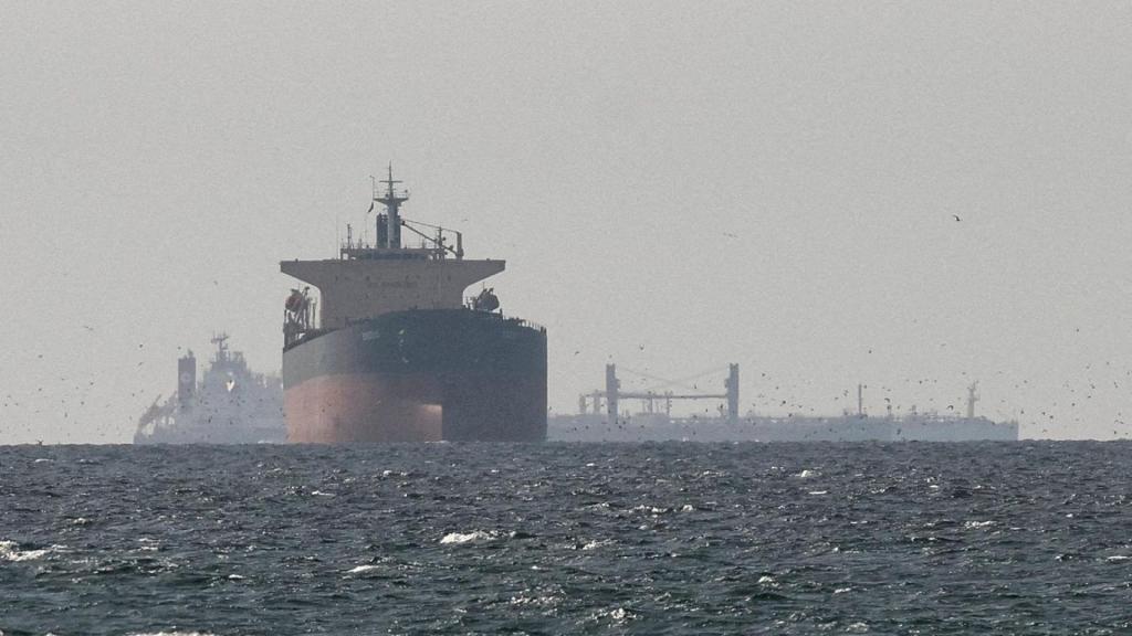 Cargo ships in the Gulf near the Strait of Hormuz.