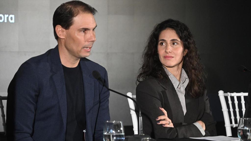 Rafa Nadal y Xisca Perelló durante la presentación de 'Spin&Swing' en el Real Club de Campo Villa de Madrid.