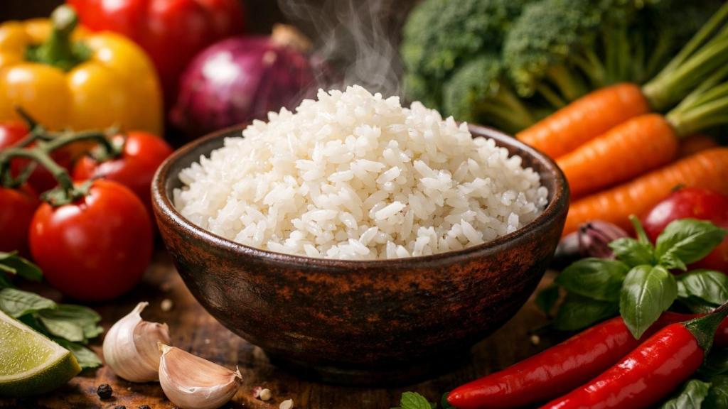 Un bol de arroz blanco