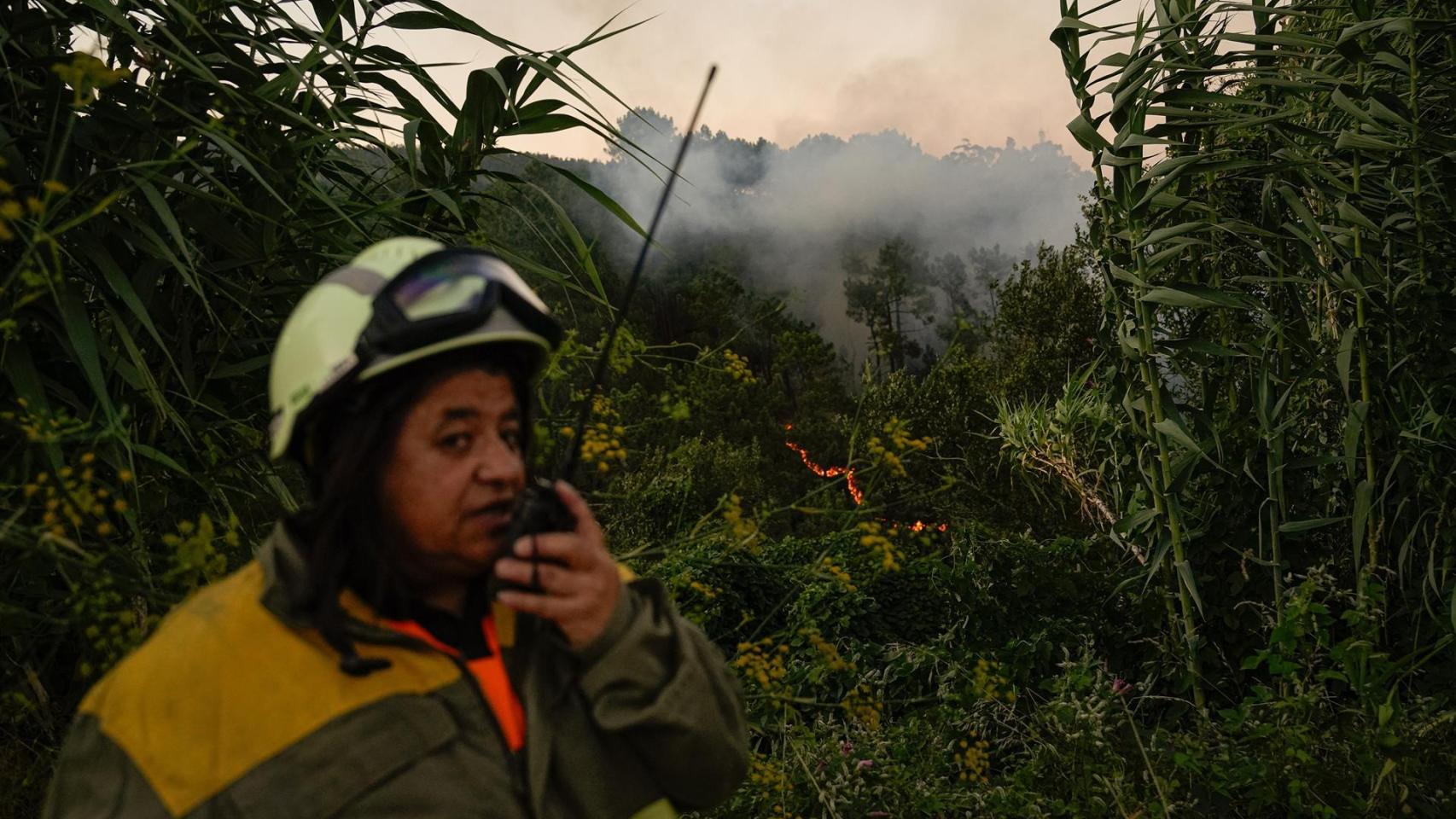 Una persona colabora en la extinción del fuego, a 29 de julio de 2025, en Arbo, Pontevedra, Galicia (España).
