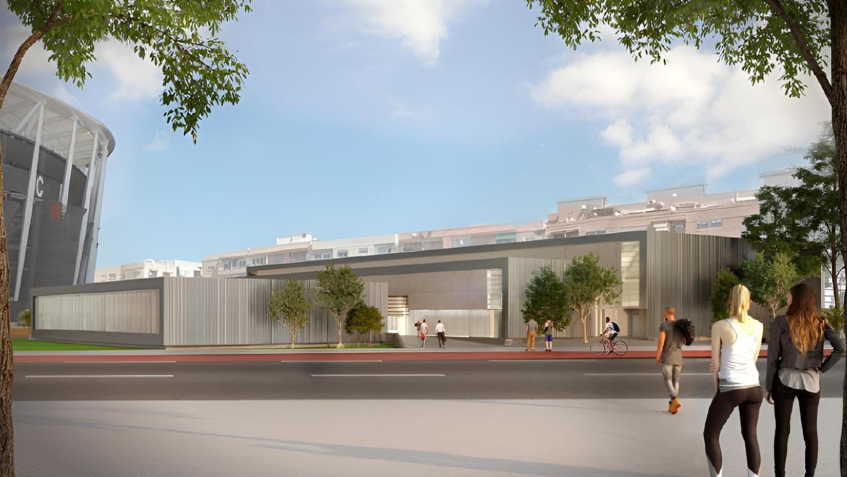 Modelo del nuevo polideportivo junto al Nou Mestalla. EE